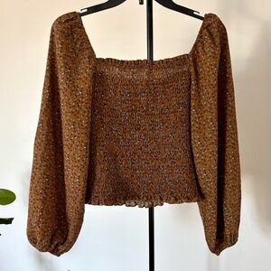 brown long sleeve crop top stretchy